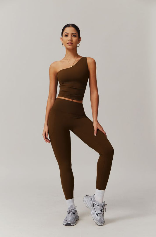 Halo One Shoulder Top - Mocha